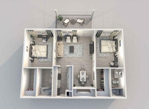 Floor plan for 2 beds, 2 baths, 917 sqft